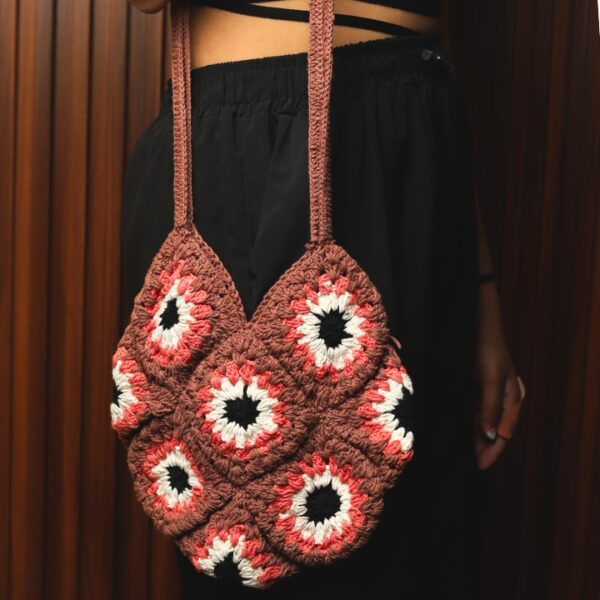 Handmade Crochet Boho Bag – Multicolored Cotton Shoulder Handbag for Women